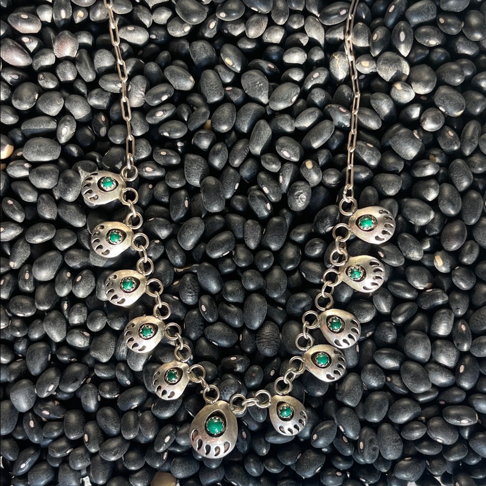native American Sterling Silver and Green turquoise Pendant Necklace